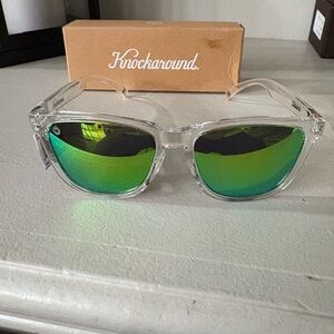 Knockaround Clear Frame Sunglasses with Green Mirror Lenses